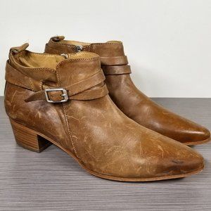 Alberto Fermani Vana Belted Ankle Bootie, Distressed Cognac Leather, Size 7 / 37